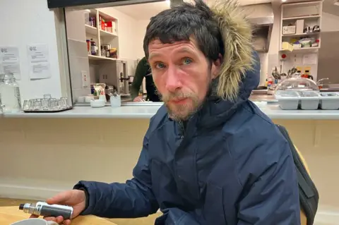 Kate Bradbrook/BBC Christopher, who has been homeless for more than a week