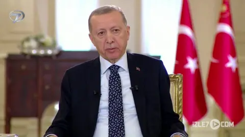 Reuters During Tuesday evening's live broadcast the screen went blank as it became clear President Erdogan was unwell
