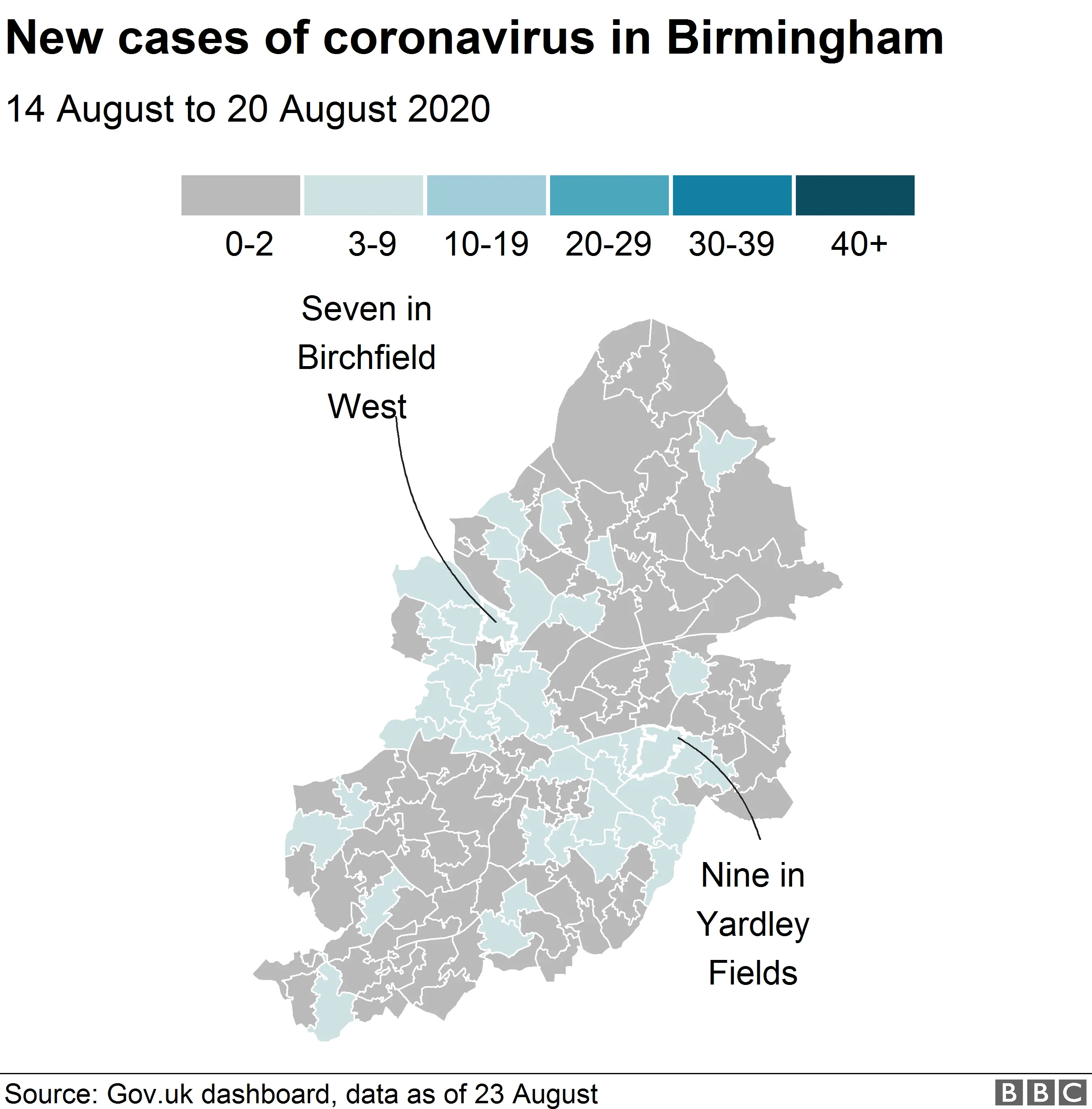 Map showing coronavirus cases in Birmingham