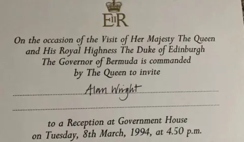 Alan Wright Invitation to a reception at Government House in Bermuda