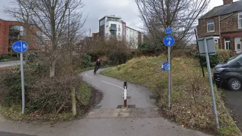 Google A cycle path and walkway in York - stock image