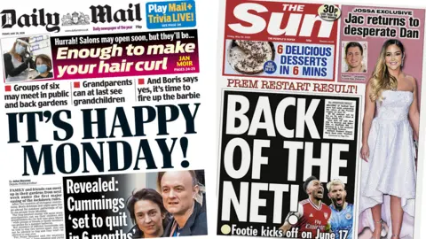 Front pages of the Daily Mail and the Sun