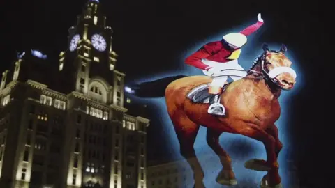 Hologram of Red Rum in front of Royal Liver building