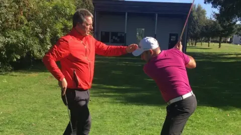 England and Wales Blind Golf Andy, having a lesson with his club’s teaching pro