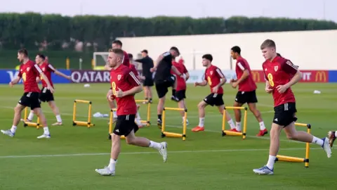 Adam Davy | PA Media Wales' players during a training session on Saturday