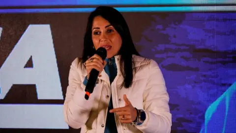 Reuters Ecuadorean presidential candidate Luisa Gonzalez addresses her supporters in Quito. Photo: 20 August 2023