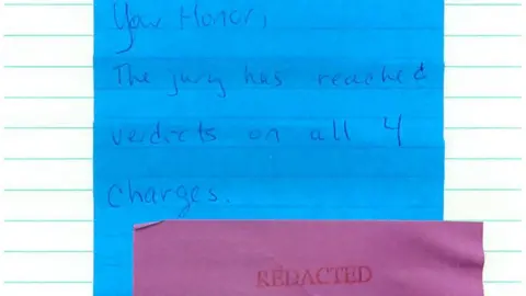 US dstrict court, Virginia Note from the jury: Your honor, The jury has reached verdicts on all 4 charges