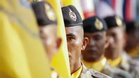 Europoean Photopress Agency Thai officials take part in a procession to transfer ewers containing sacred water from across country to a consecration rite for the King's coronation ceremony at Wat Suthat Thepwararam royal temple in Bangkok, Thailand, 18 April 2019