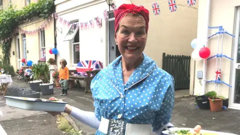 Perfect View Street party at Camden in Bath. Lady is Lizzie Heffer