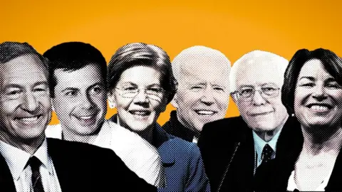 Getty Images Steyer, Buttigieg, Warren, Biden, Sanders and Klobuchar