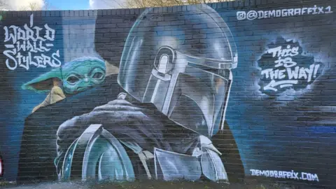 Demograffix Yoda and The Mandalorian mural