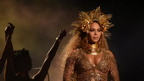 Getty Images Beyonce on stage at the Grammys in February