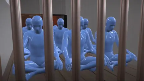 3D rendering of prisoners in North Korean prison