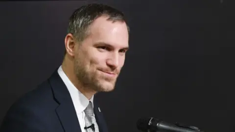 Getty Images Zdenek Hrib speaking at an event in Budapest, December 2019