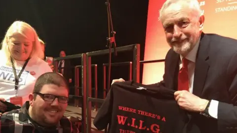 Delyth Lloyd-Williams Campaigner Nathan Lee Davies with Jeremy Corbyn