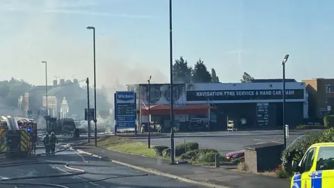 Derby road closed due to garage fire