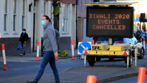 PA Media A sign in Leicester saying all Diwali events had been cancelled