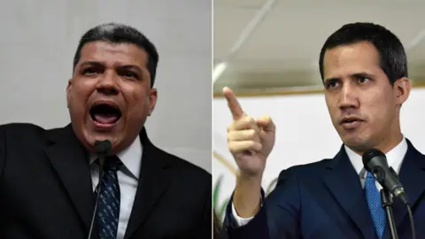 Getty Images Composite photo of lawmakers Luis Parra (left) and Juan Guaidó