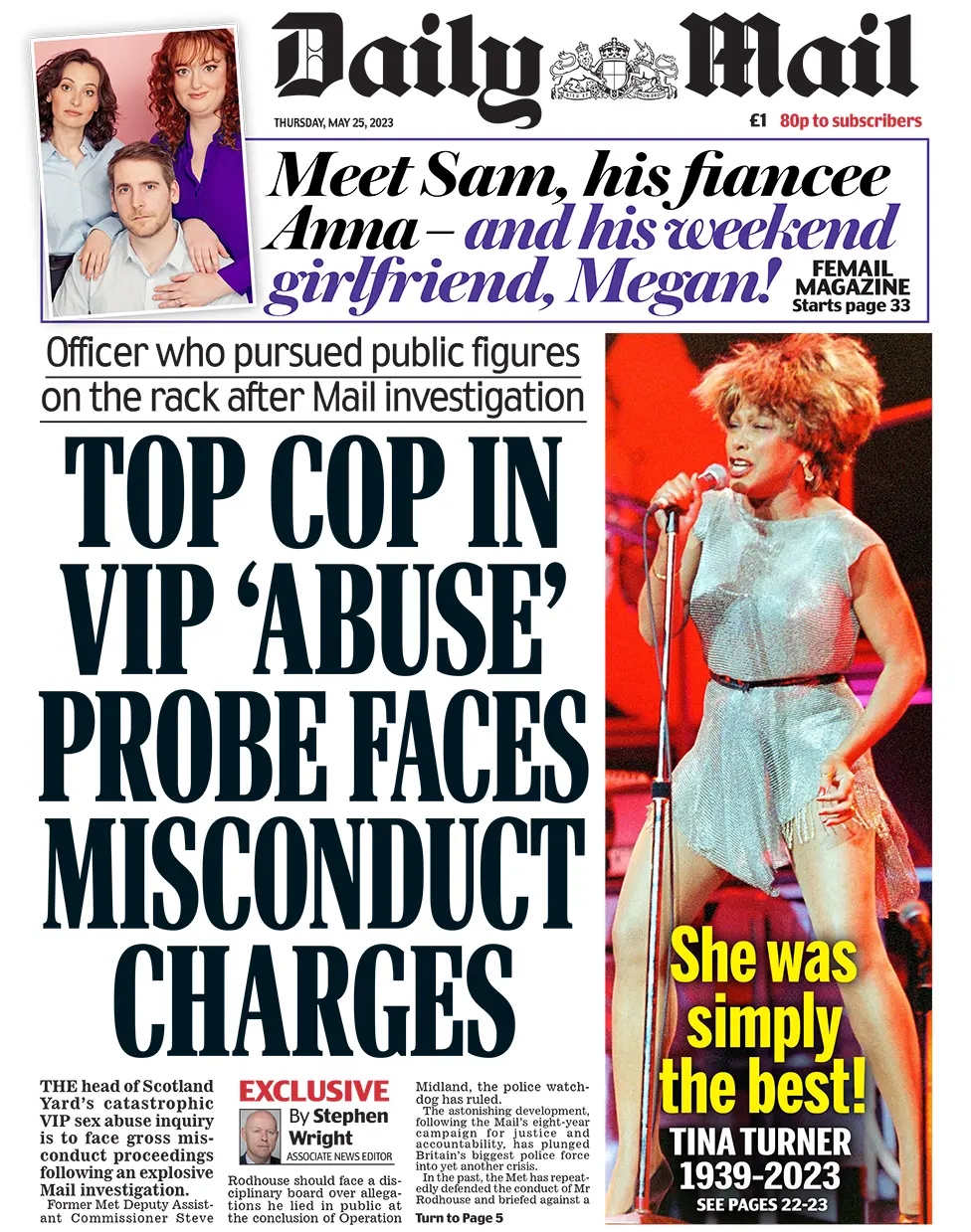 The headline in the Mail reads: "Top cop in VIP 'abuse' probe faces misconduct charges"