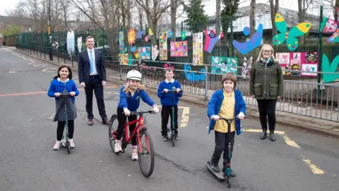 Newcastle City Council Pupils and staff outside school