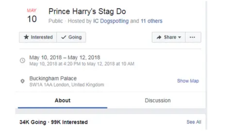 Facebook 'Prince Harry's Stag Do' event Facebook page