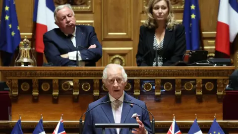 EPA King Charles addresses Senators and members of the National Assembly at the French Senate