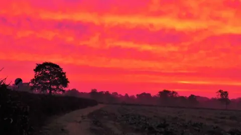 Weather watchers/Sky Guy Red skies at sunrise in Great Horwood, Buckinghamshire.