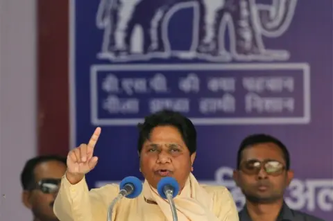 Reuters Bahujan Samaj Party (BSP) Chief Mayawati addresses an election campaign rally in New Delhi, India, May 10, 2019.