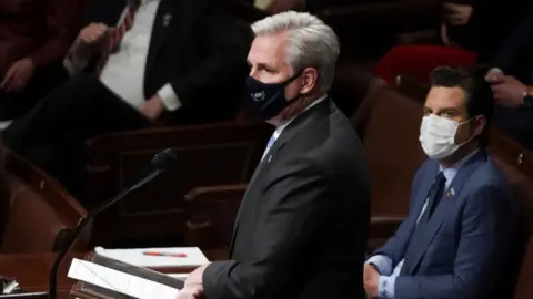 Getty Images When McCarthy addressed the House in the hours after the Capitol riot, Matt Gaetz, one of his fiercest critics today, was watching on