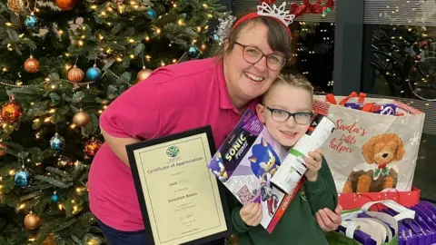 Sherwood Forest Hospitals NHS Foundation Trust Jack with a play leader from the Children's Ward at Sherwood Forest Hospitals NHS Foundation Trust