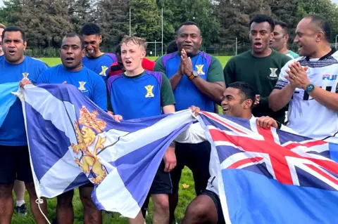 BBC Fijian rugby fans at Glencorse Barracks