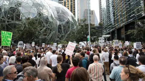 Getty Images Amazon Employees for Climate Justice lead a walk out and rally at the company's headquarters