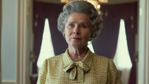 Imelda Staunton portraying Queen Elizabeth II in netflix drama The Crown