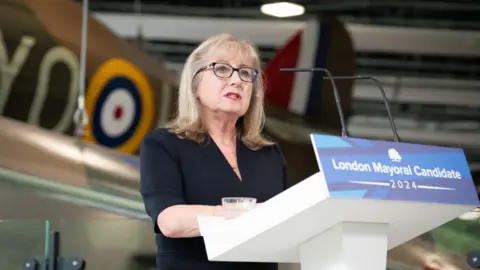 PA Media Councillor Susan Hall speaks at the Battle of Britain Bunker in Uxbridge, west London, after being named as the Conservative Party candidate for the Mayor of London election in 2024