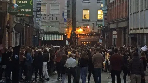 Gaillot et Gray/PA Wire Handout photo dated 04/07/20 showing people out in Dublin on Saturday evening as lockdown restrictions start to ease. Publicans have warned that street drinking in Dublin city centre jeopardises public health and presents a terrible image. PA Photo. Issue date: Sunday July 5, 2020.