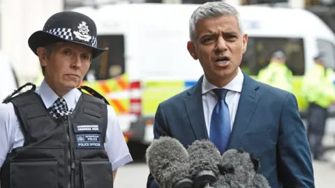 EPA Mayor of London, Sadiq Khan (R) and Metropolitan Police Commissioner, Cressida Dick (L)