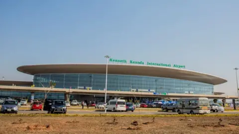 Getty Images This picture shows the newly-constructed terminal building at the Kenneth Kaunda International Airport in Lusaka on August 9, 2021