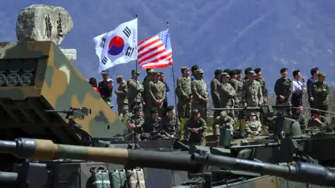 AFP South Korea and US soldiers watch a joint live firing drill northeast of Seoul