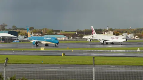 Planes parked up at Prestwick Airport