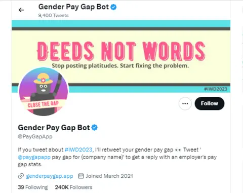 Twitter Image of the Twitter profile of the Gender Pay Gap Bot