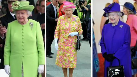 Getty Images The Queen wearing a selection of brightly coloured outfits