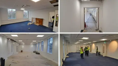 Swindon Borough Council Four images of the work taking place on the building.