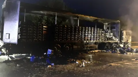 Highways England Milk lorry on fire