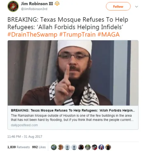 @JimRobinson3rd Popular tweet circulating the fake news story