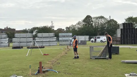 Anna Louise Claydon/BBC Modular structures being installed at a school in Essex