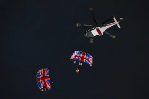 Getty Images Parachute jump at the London 2012 Olympics ceremony