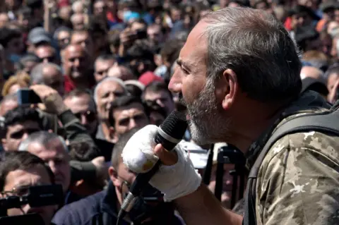 AFP Nikol Pashinyan speaking during an opposition rally in central Yerevan, 17 April