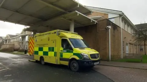 BBC An ambulance outside Royal Glamorgan A&E