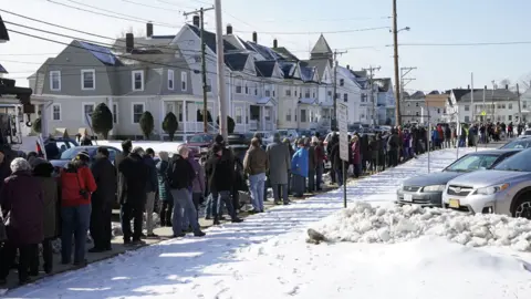 Getty Images The queue to hear Buttigieg speak at Nashua, New Hampshire, on Sunday