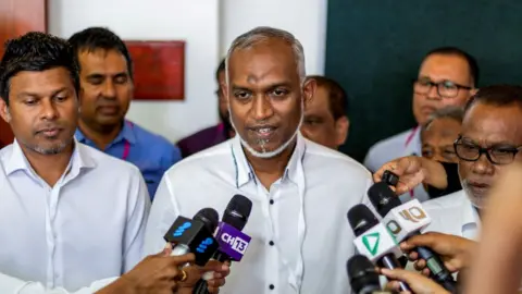 Reuters Mohamed Muizzu speaking to media in September 2023